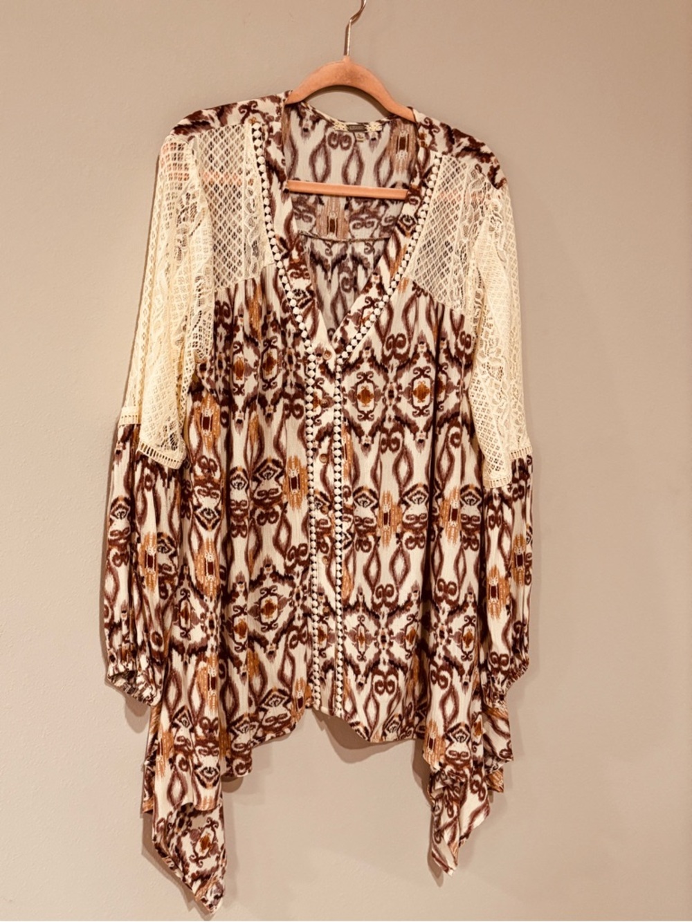 Gimmicks BKE Cream Brown Crochet Lace Boho Lightweight Western Rodeo Festival - Picture 11 of 16